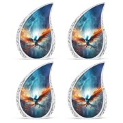 SUBSH Yellow And Blue Phoenix Spreading Wings In Fire - Cremation Urn For Adults - Urns For Human Ashes Small - Funeral Urns For Adult Ashes Men - Pack Of 4 - Keepsake Urns For Ashes
