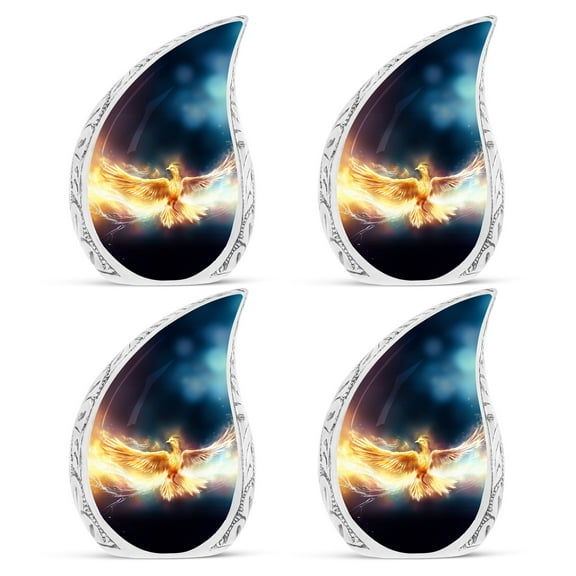 SUBSH Yellow Phoenix Spreading Wings In Fire Black Background - Cremation Urns For Men - Funeral Urns For Adult Ashes Women - Urn For Ashes For Men - Pack Of 4