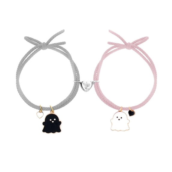 SUCADA Halloween Ghost Couple Bracelets,Cute Halloween Love Heart Magnetic Couple Matching Bracelet Adjustable Braide Rope Ghost Pumpkin Hat Bracelet for Women Men Couple Friendship Jewelry Gift A9R3