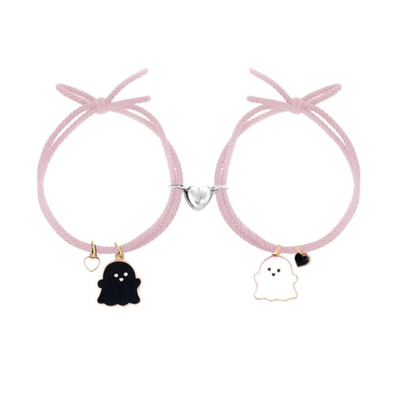 SUCADA Halloween Ghost Couple Bracelets,Cute Halloween Love Heart Magnetic Couple Matching Bracelet Adjustable Braide Rope Ghost Pumpkin Hat Bracelet for Women Men Couple Friendship Jewelry Gift V3R0