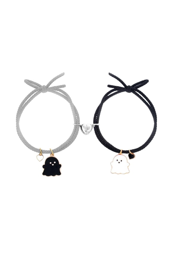 Halloween Ghost Couple Bracelets,Cute Halloween Love Heart Magnetic Couple Matching Bracelet Adjustable Braide Rope Ghost Pumpkin Hat Bracelet for Women Men Couple Friendship Jewelry Gift C0E7