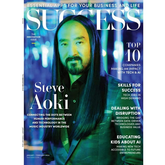 SUCCESS Magazine - January February 2024: Top 10 Companies In Tech AI, Steve Aoki On Music Industry, High Demand Jobs, Skills For Success, Educating Kids, AI Tools To Make Money More!