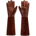 thumbnail image 1 of SUCCLACE Long-Gardening-Gloves for Women/Men - Thorn Proof Cowhide Leather Rose/Blackberry Pruning Heavy Duty Gloves Thick Palm Gauntlet Garden Work Gloves with Forearm Protection (Brown-X-Large), 1 of 8