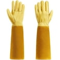 thumbnail image 1 of SUCCLACE Long-Gardening-Gloves for Women/Men - Thorn Proof Cowhide Leather Rose/Blackberry Pruning Heavy Duty Gloves Thick Palm Gauntlet Garden Work Gloves with Forearm Protection (Yellow-Small), 1 of 12