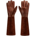thumbnail image 1 of SUCCLACE Long-Gardening-Gloves for Women/Men - Thorn Proof Cowhide Leather Rose/Blackberry Pruning Heavy Duty Gloves Thick Palm Gauntlet Garden Work Gloves with Forearm Protection (Brown-Small), 1 of 8