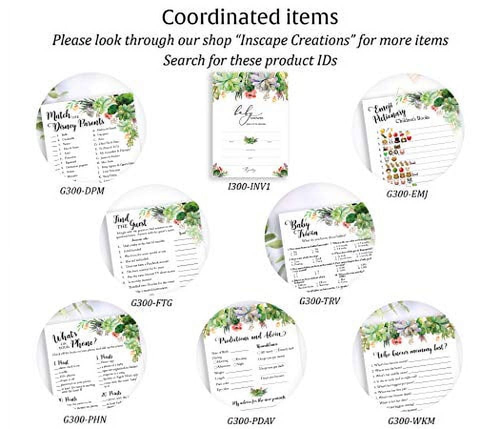 Succulent Baby Shower Game Cards - 'Match The Famous Parents' Pack Of 25, Gender Neutral, Greenery Theme - View #11