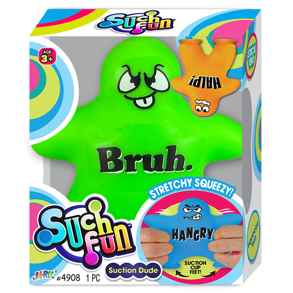 Ja-Ru Suction Cup Squish Dude assorted colors and sayings, child age 3 and up, Fidget novelty toy, TPR material super stretchy