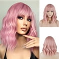 thumbnail image 1 of SUCS 14'' Pink Wig Women Girls Short Curly Bob Wig Lovely Pink Wig with Bangs with Wig Cap, 1 of 1