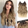 thumbnail image 1 of SUCS 20 Inch Mixed Brown Long Wavy Synthetic Hairpiece with Transparent Wire Adjustable Size, 4 Secure Clips for Women, 1 of 7