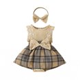 thumbnail image 1 of SUCS 2PCS Summer Newborn Baby Girl Sleeveless Triangle Dress Set Lace Big Butterfly Plaid Vest Jumpsuit Skirt, 1 of 9