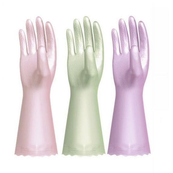 SUCS 3 Pairs Reusable Rubber Gloves for Dishwashing Cleaning Bleaching, Grippy Latex Dish Washing Gloves with Flocked Cotton Liner, Water Resistant Household Gloves for Kitchen Bathroom