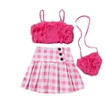 thumbnail image 1 of SUCS 3pcs Girls Clothes Summer Suit Plush Sling Plaid Skirt Bag 3piece Suit Pure Cotton Set, 1 of 9