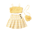 thumbnail image 1 of SUCS 3pcs Girls Clothes Summer Suit Plush Sling Plaid Skirt Bag 3piece Suit Pure Cotton Set, 1 of 9