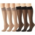 thumbnail image 1 of SUCS 6 Pairs Sheer Knee High Stockings With Reinforced Toe 20D Nylon Socks For Women, 1 of 6