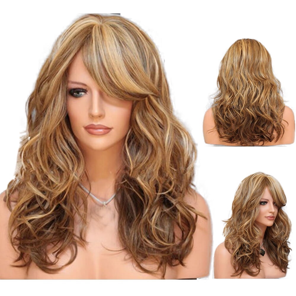 SUCS 60cm Women's Heat Resistant Hair Blonde Long Curly Full Wig