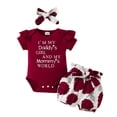 thumbnail image 1 of SUCS Baby 3PCS Short Sleeved Shorts Set Baby Girl Letter Summer Top Belt Flower Cute Pants Daily Gift, 1 of 9