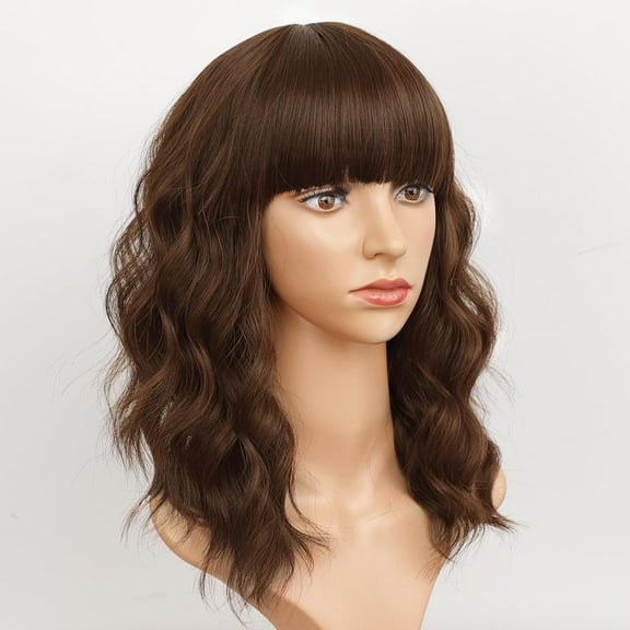 SUCS Bob Curly Wig Synthetic Short Black Wig with Bangs Natural Looking Heat Resistant Fiber Hair for Women