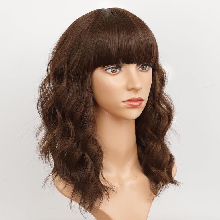 Curly Bob Wig with Bangs Natural Looking Heat Resistant Synthetic Hair for Women SUCS Bob Curly Wig Synthetic Short Black Wig with Bangs  main image 3