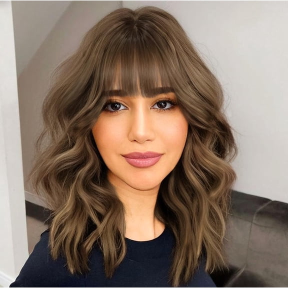 SUCS Bob Curly Wig Synthetic Short Black Wig with Bangs Natural Looking Heat Resistant Fiber Hair for Women