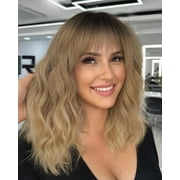 SUCS Bob Curly Wig Synthetic Short Black Wig with Bangs Natural Looking Heat Resistant Fiber Hair for Women