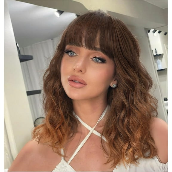 SUCS Bob Curly Wig Synthetic Short Black Wig with Bangs Natural Looking Heat Resistant Fiber Hair for Women