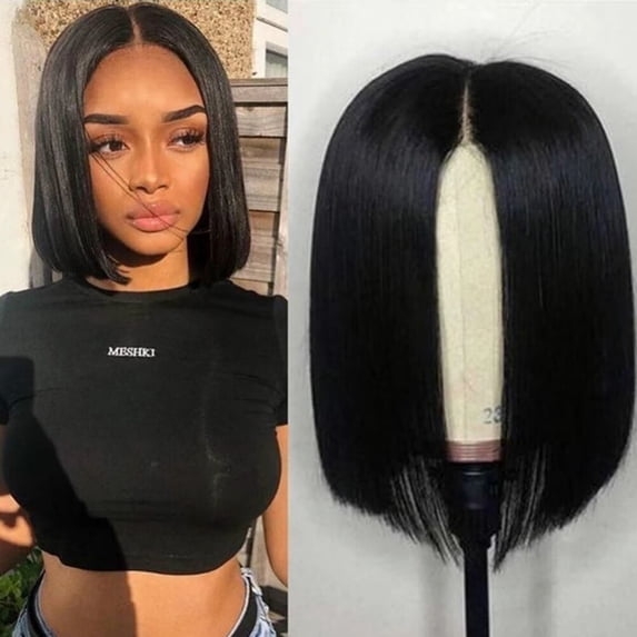 SUCS Bob Wigs Human Hair Wigs for Black Women Glueless 4x4 Lace Closure Wig Pre Plucked Straight Wig Natural Black Color 150% Density - 12 Inch