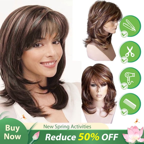 SUCS Brown Ombre Short Curly Wigs with Bangs Synthetic Natural Hair for Women Girl