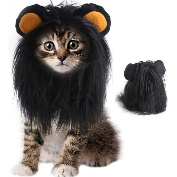 SUCS Cat Halloween Costumes- Black Lion Mane Wig Pet Costumes Hat for Halloween Christmas Dress Up Accessories Decoration for Kitten Cats