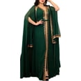 thumbnail image 1 of SUCS Chiffon Two-Piece Dress Set For Women Ramadan Dubai Muslim Abaya Arab Sequin Kimono Kaftan, 1 of 7