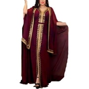 SUCS Chiffon Two-Piece Dress Set For Women Ramadan Dubai Muslim Abaya Arab Sequin Kimono Kaftan