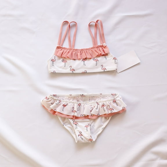 SUCS Girls' Bikini Ruffle Swimsuit Two-piece Set with Flamingo Print