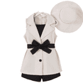 thumbnail image 1 of SUCS Girls Set 100%cotton Suspender Top Shorts Sleeveless Suit Jacket Hat 4pcs Daily, 1 of 9