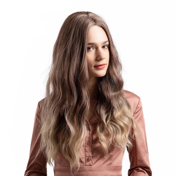 SUCS Gradient Blonde Long Curly For Woman Wig Simulation Hair Wigs + Free Wig Cap