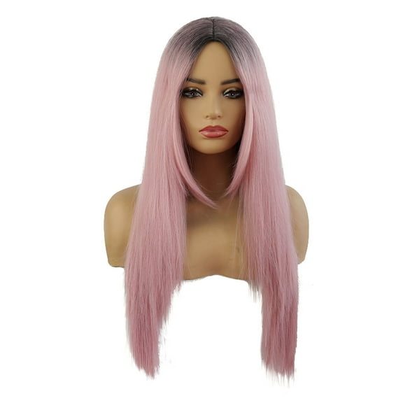 SUCS Gradient Pink Long Curly Hair, Mid-Length Straight Hair, Big Wave Wig Headgear