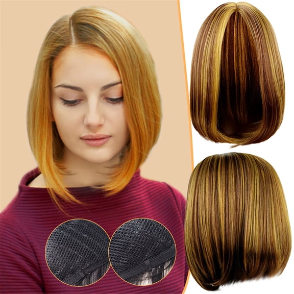 SUCS Head Wig Wig Straight Mid-point Lace Light Lace Hair Long Glue Clavicle No Silk Women's Wig Front Gold Temperature High Bob Medium Hair Extended Hair Bob Golden