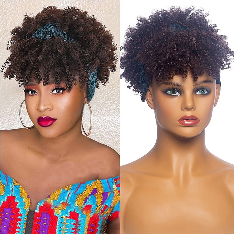 SUCS Headband Wig for African Women Curly Hair Bangs One Piece Headband Wig Synthetic Wig Headband