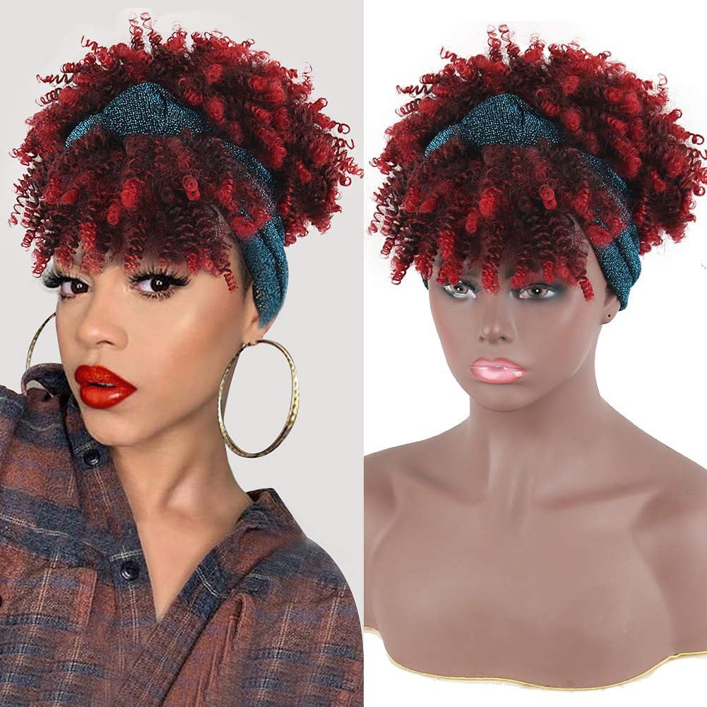 SUCS Headband Wig for African Women Curly Hair Bangs One Piece Headband Wig Synthetic Wig Headband