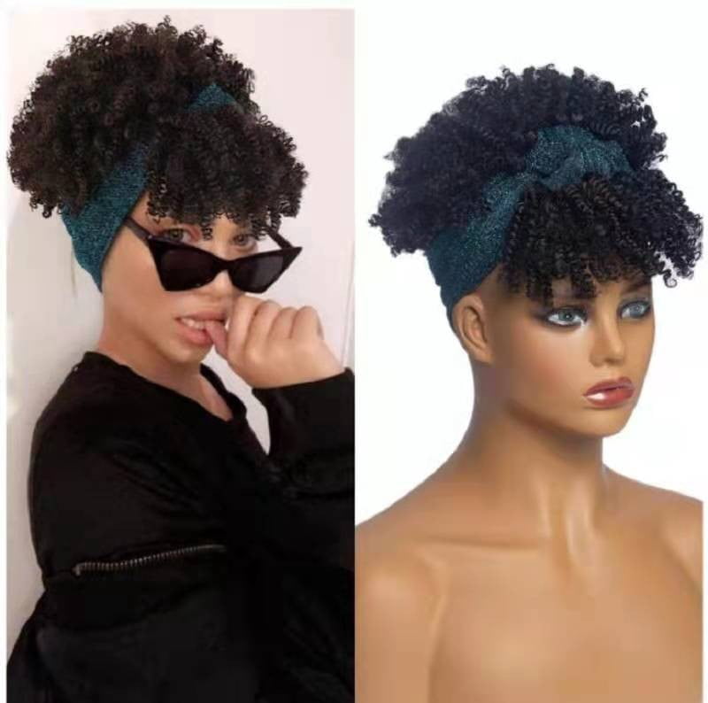 SUCS Headband Wig for African Women Curly Hair Bangs One Piece Headband Wig Synthetic Wig Headband