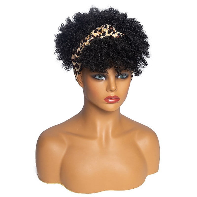 SUCS Headband Wig for African Women Curly Hair Bangs One Piece Headband Wig Synthetic Wig Headband