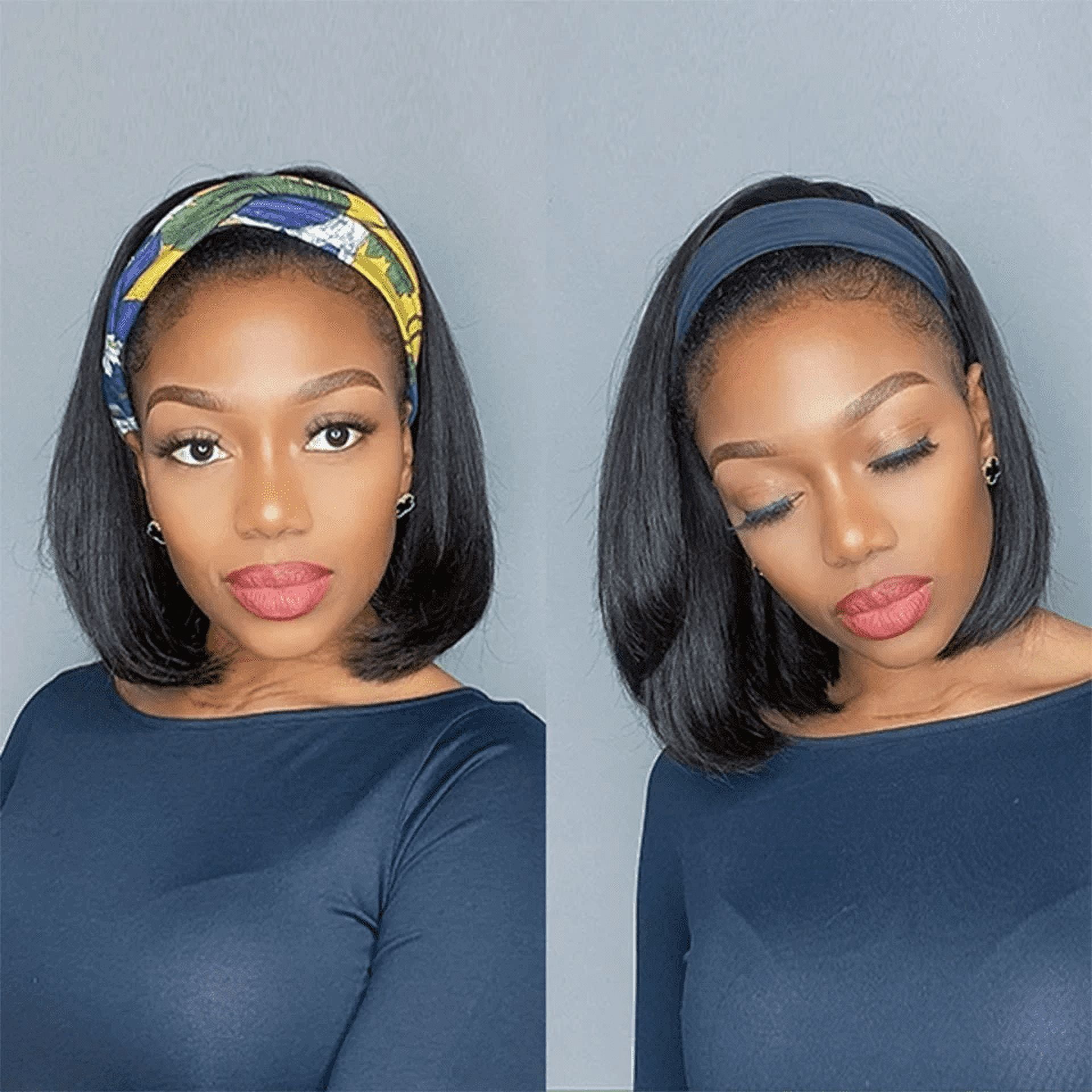 SUCS Headband bob Wig Human Hair Short Headband Wigs for Black Women Straight 150 % Density Brazilian Human Hair Easy Wear Headband Wig(10inch)