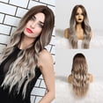 thumbnail image 1 of SUCS Human Hair Wigs For Women Black Color Natural Lace Hair Long Pear Flower Curly Wig Brown And White Gradient Color Wig, 1 of 5