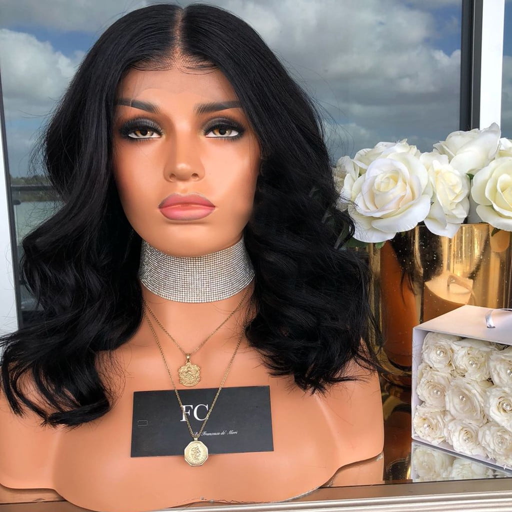 SUCS Human Hair Wigs For Women Black Color Natural Lace Hair Women's Fashion Wig Black Synthetic Hair Long Wigs Wave Curly