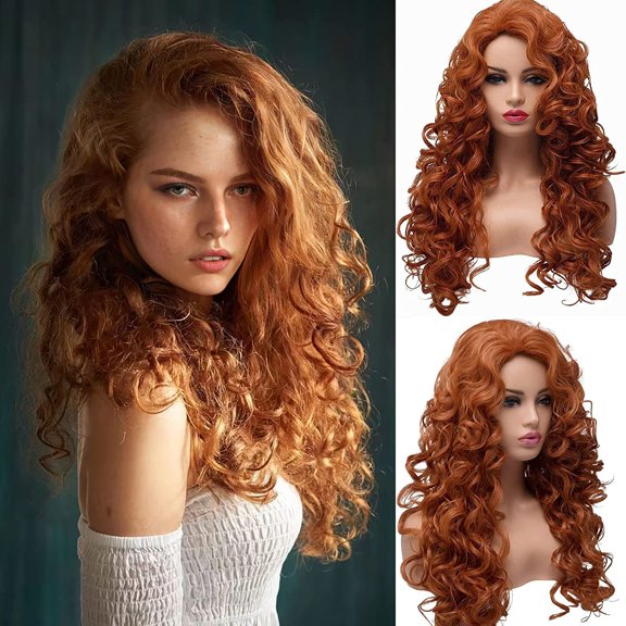 SUCS Long Fox Red Hair Curly Wavy Full Head Halloween Wigs for Women Cosplay Costume Party Hairpiece (130A-Fox Red)