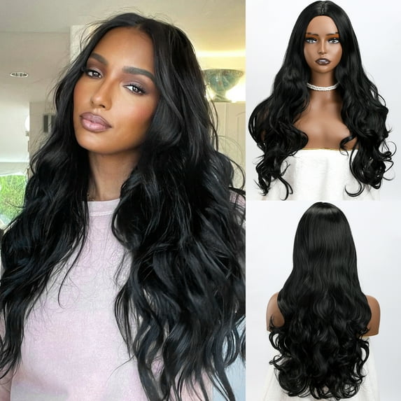 SUCS Long SUCS Wig for Women Black Curly Wig 25inch Synthetic Glueless Hair Wig