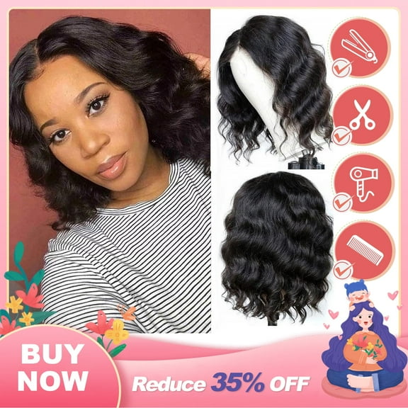 SUCS Natural Wave No Lace Wigs Brazilian Human Hair Short Curly Wavy Lace Front Wigs Synthetic Wig (2pack)