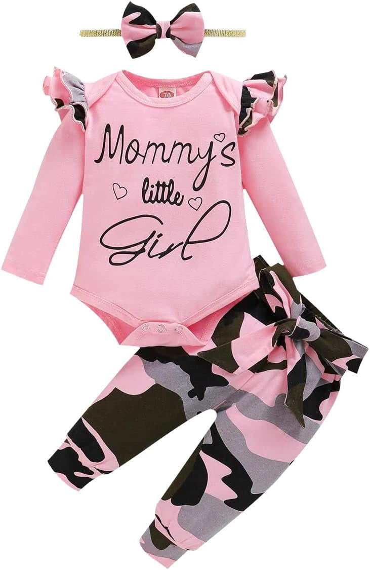 SUCS Newborn Baby Girl Clothes Infant Girl Outfits Long Sleeve Ruffle Romper  Floral Pants Headband Set