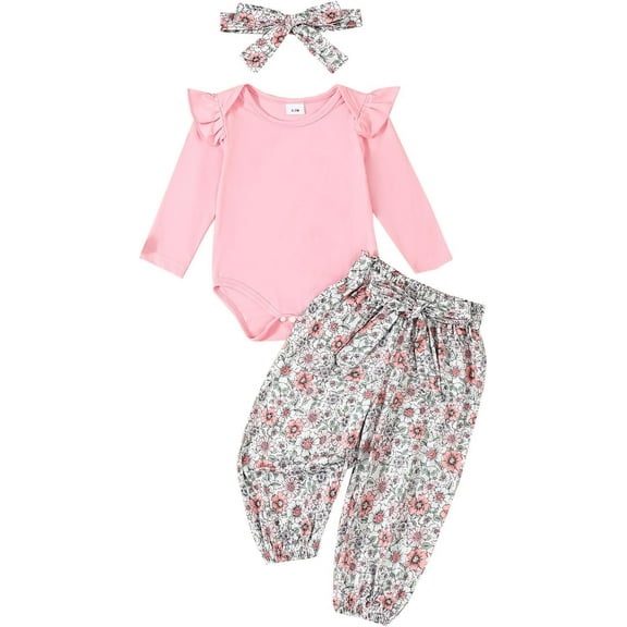 SUCS Newborn Infant Girl Clothes Rib Knit Romper Daisy Print Pants Headband Baby Clothes for Girls 0 3 6 12 18 24 Months