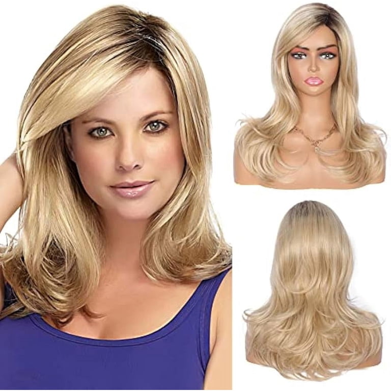 Blonde wavy heat resistant wigs Amazon.com : Kalyss Blonde Wig With Bangs Long Blonde Curly  main image 2