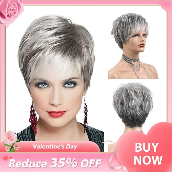SUCS Real Remy Synthetic Human Hair Bob Hair Gray Wig Toupee Hairpiece Top Wig For Women