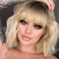 thumbnail image 1 of SUCS Short Blonde Wig with Bangs Synthetic Wavy Blonde Bob Wig Curly Heat Resistant Ombre Blonde Hair Wig for Women Daily Party Halloween Use, 1 of 7